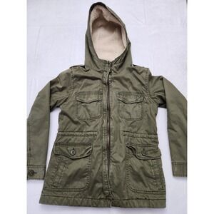 American Eagle Outfitters Jacket Womens Medium Green Hooded Parka Lined Utility